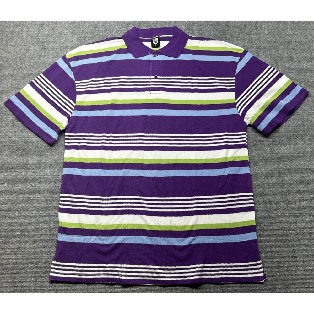 Regal Wear Polo Shirt Mens L Multicolor Striped 90's Y2K Short Sleeve Cotton VTG